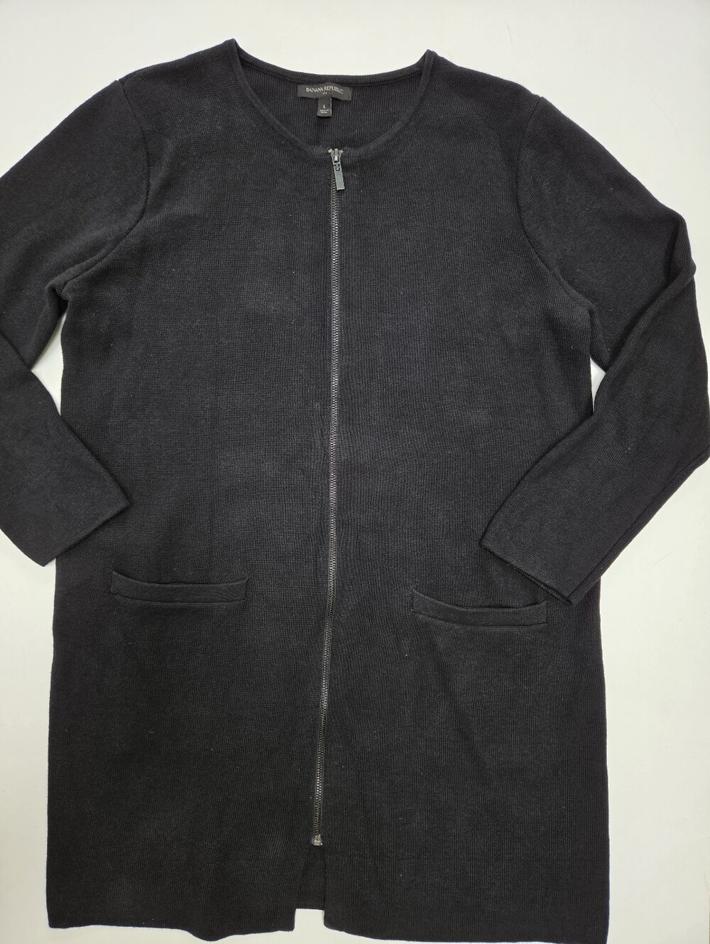 Banana republic long sleeve tunic cardigan zip front black size Large